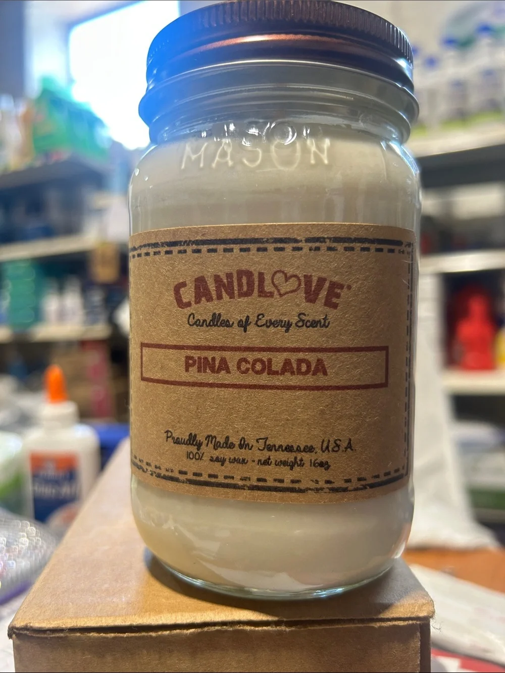 Mason CandleLove Pina Colada Candle in Cream with Brown Lid